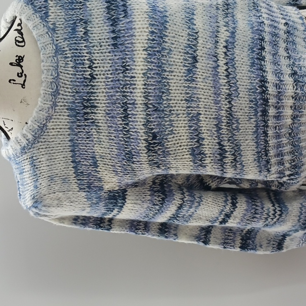 Wild Fable Striped Knit Sweater Cropped Crew Neck Blue Pullover Womens - Picture 3 of 7